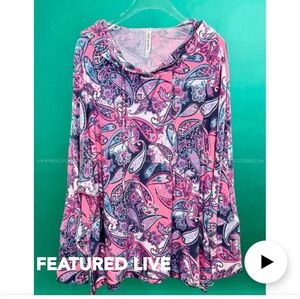 Dear Scarlett Hood top, hooded neckline drawstrings, Sz L, Navy, Pink, Teal EUC